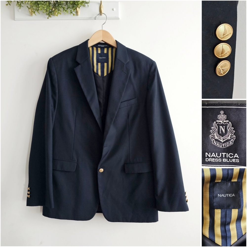 Nautica Boys Navy Blazer Gold Crest Buttons Dress Jacket Size 20 Regular
